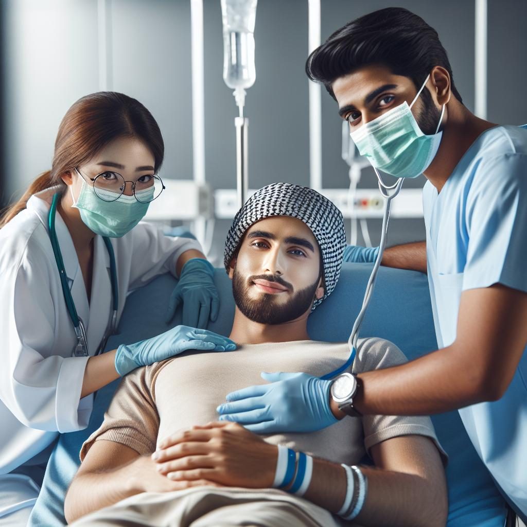 Man receiving medical treatment.