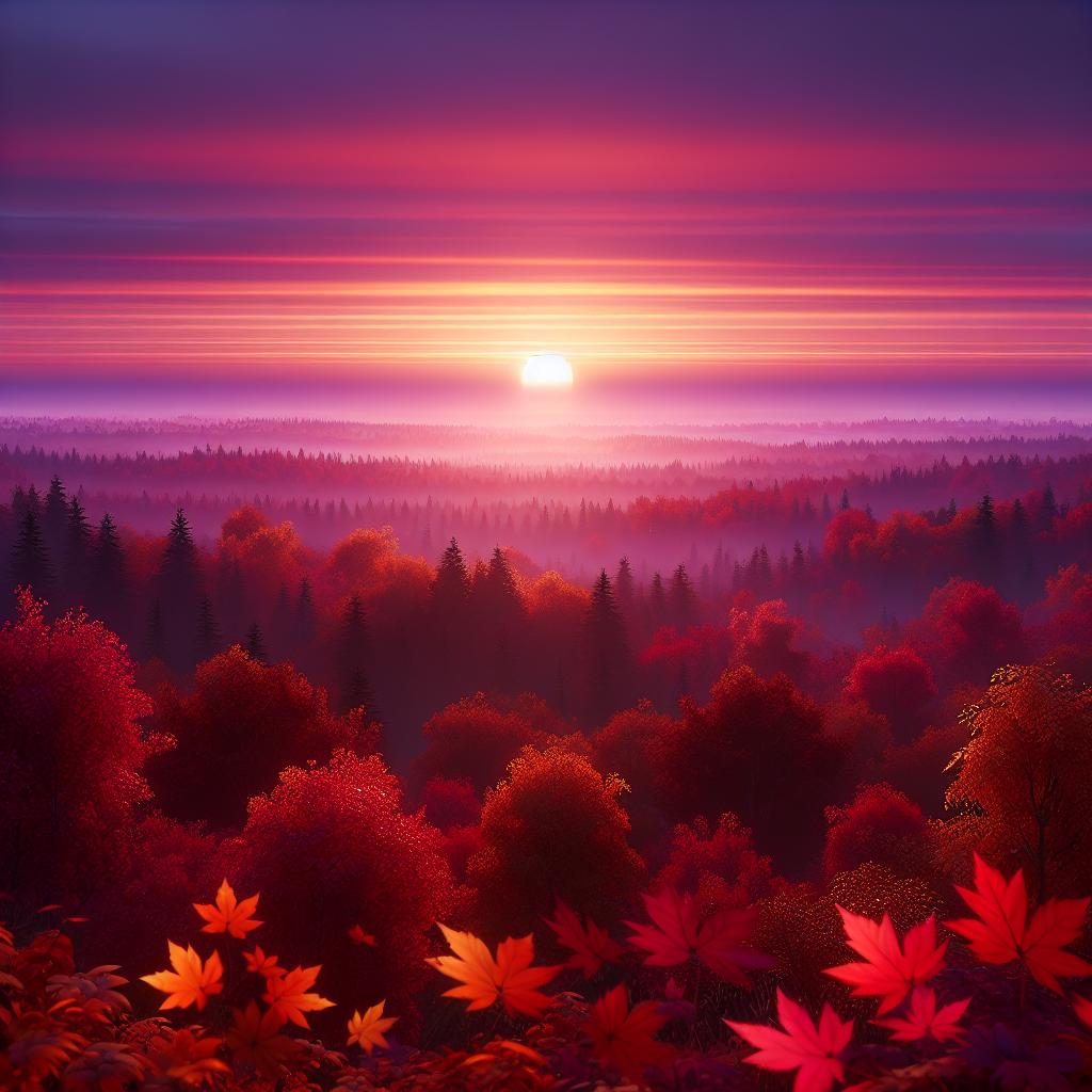 Sunset over autumn trees.