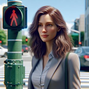 Woman at traffic light