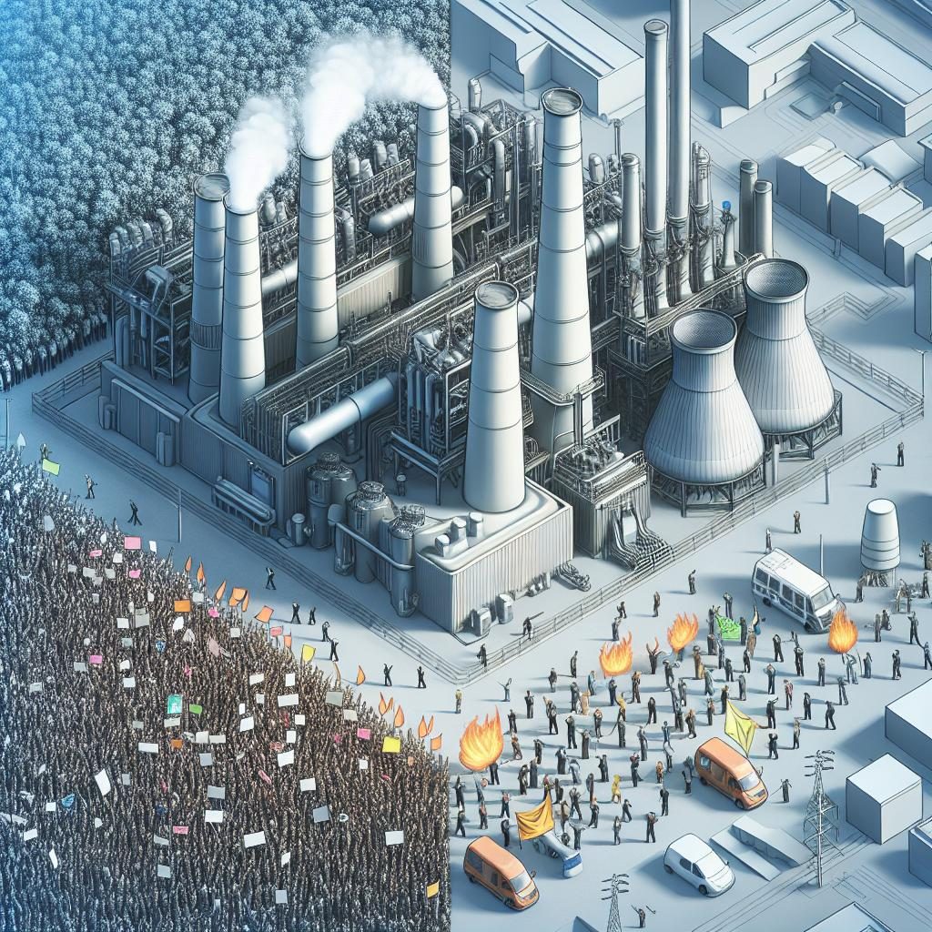 Energy plant controversy illustration.