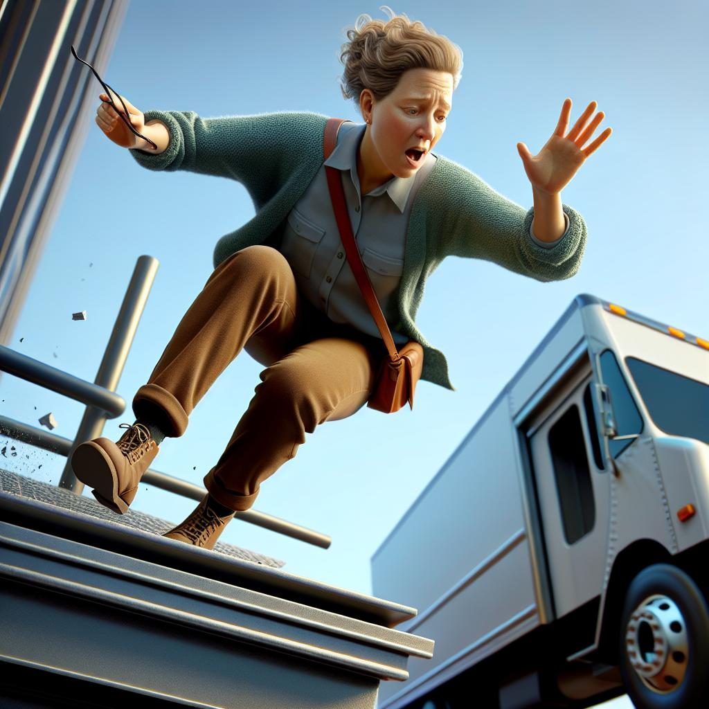 Woman falling off truck.