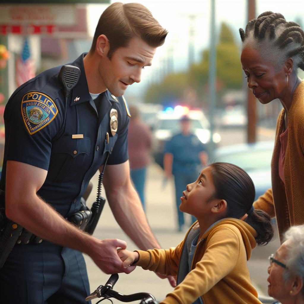 Police officers helping community.