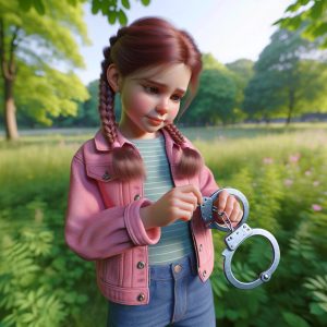 Child with handcuffs outdoors