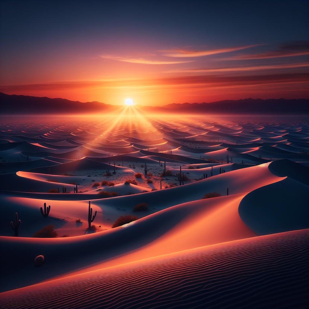 Peaceful sunrise over desert.