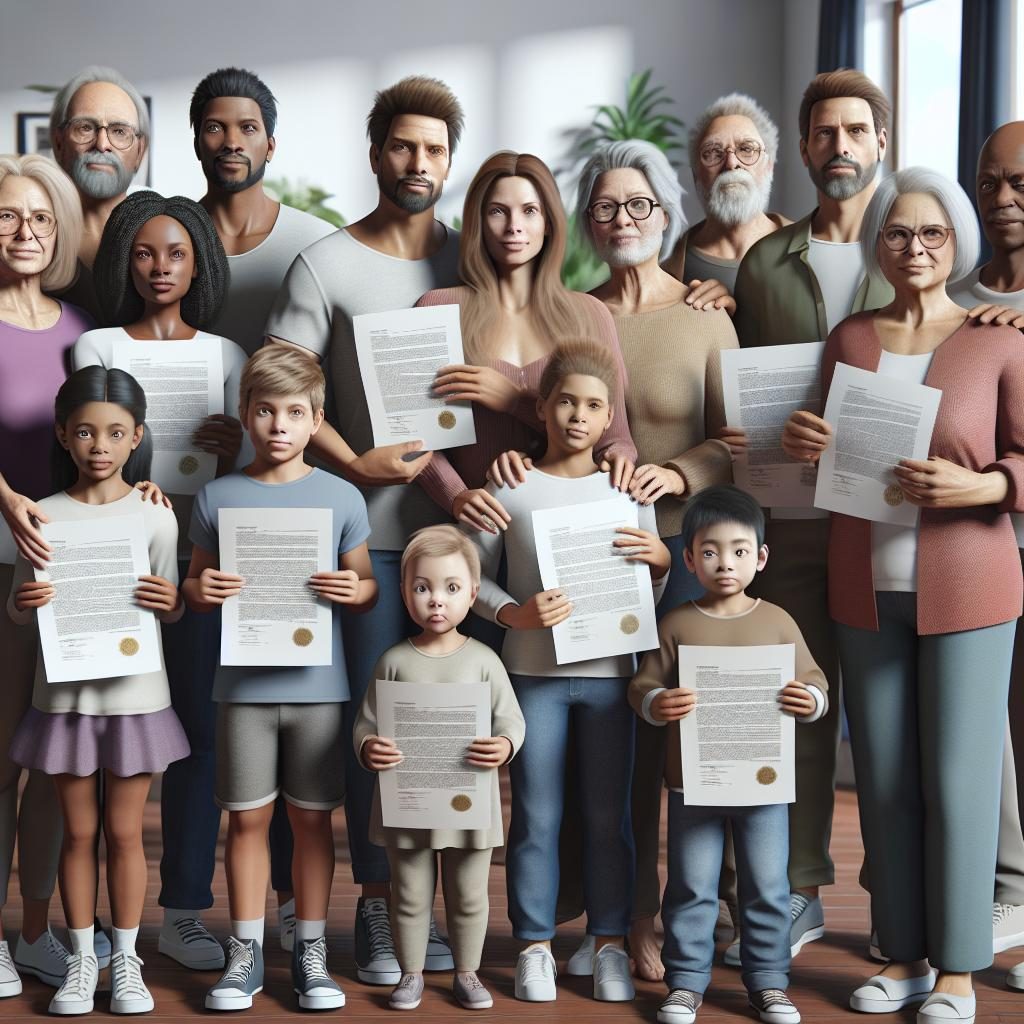 Family holding legal documents