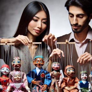 Ventriloquist with puppets