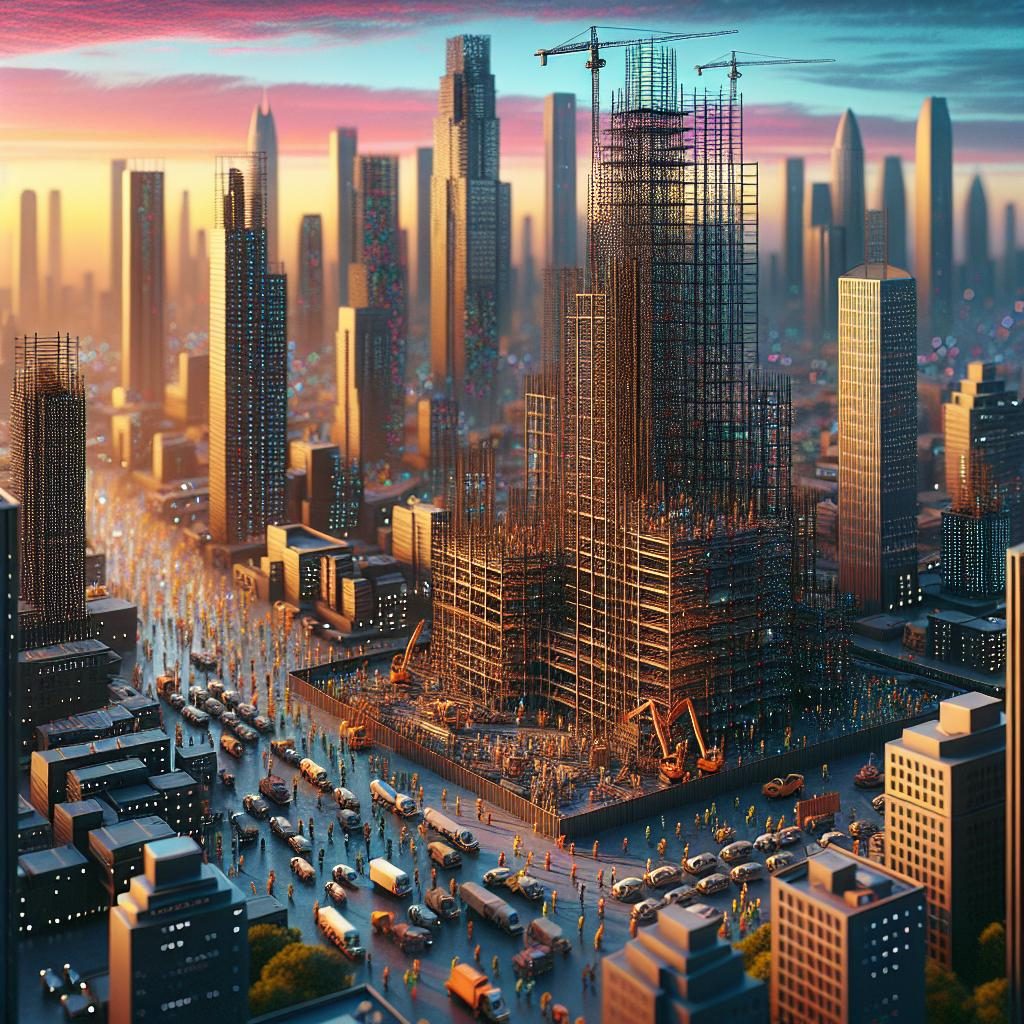 City skyline with construction