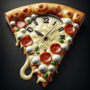 Pizza slice with clock.