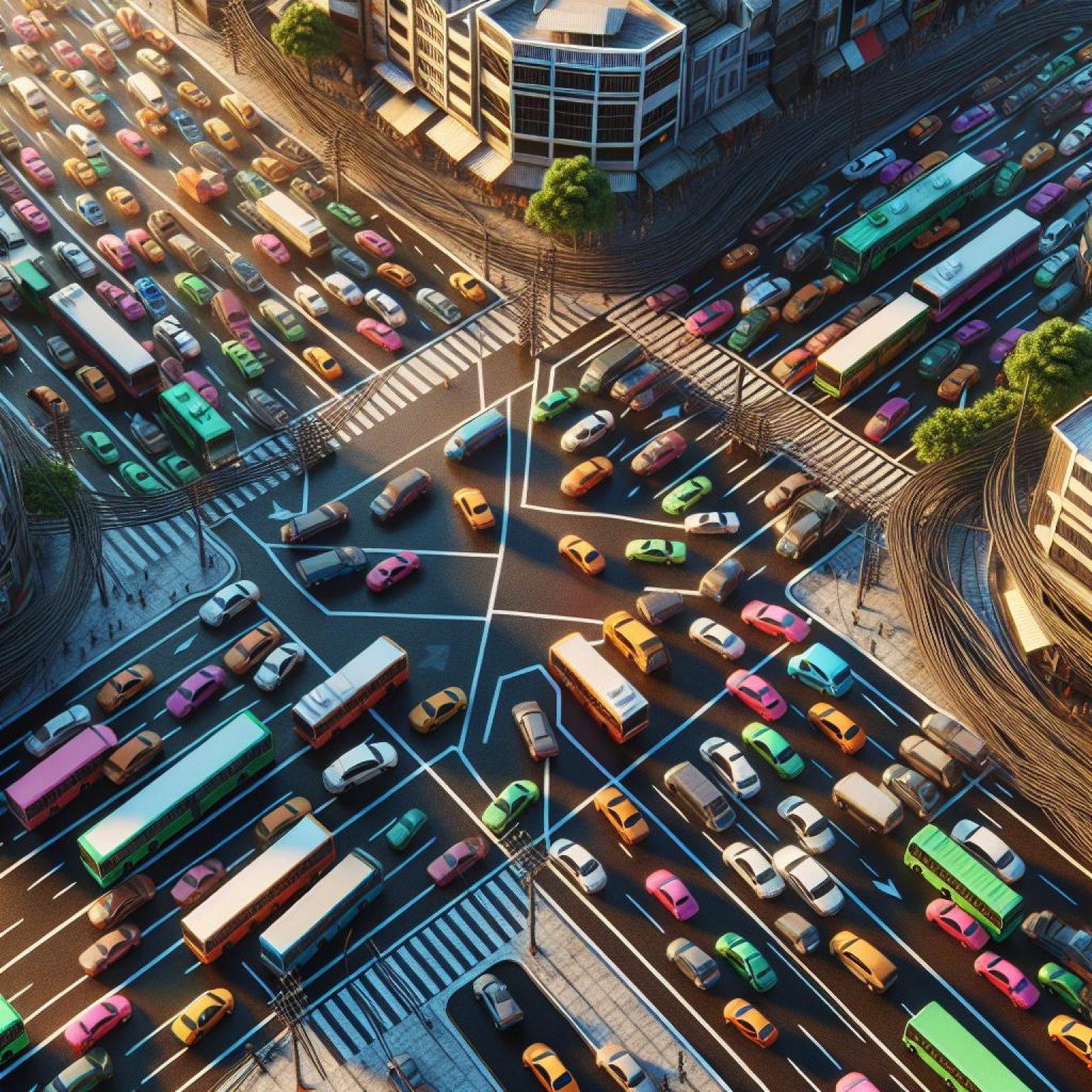 Traffic jam chaos aerial.