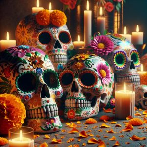 Sugar skull decorations celebration.