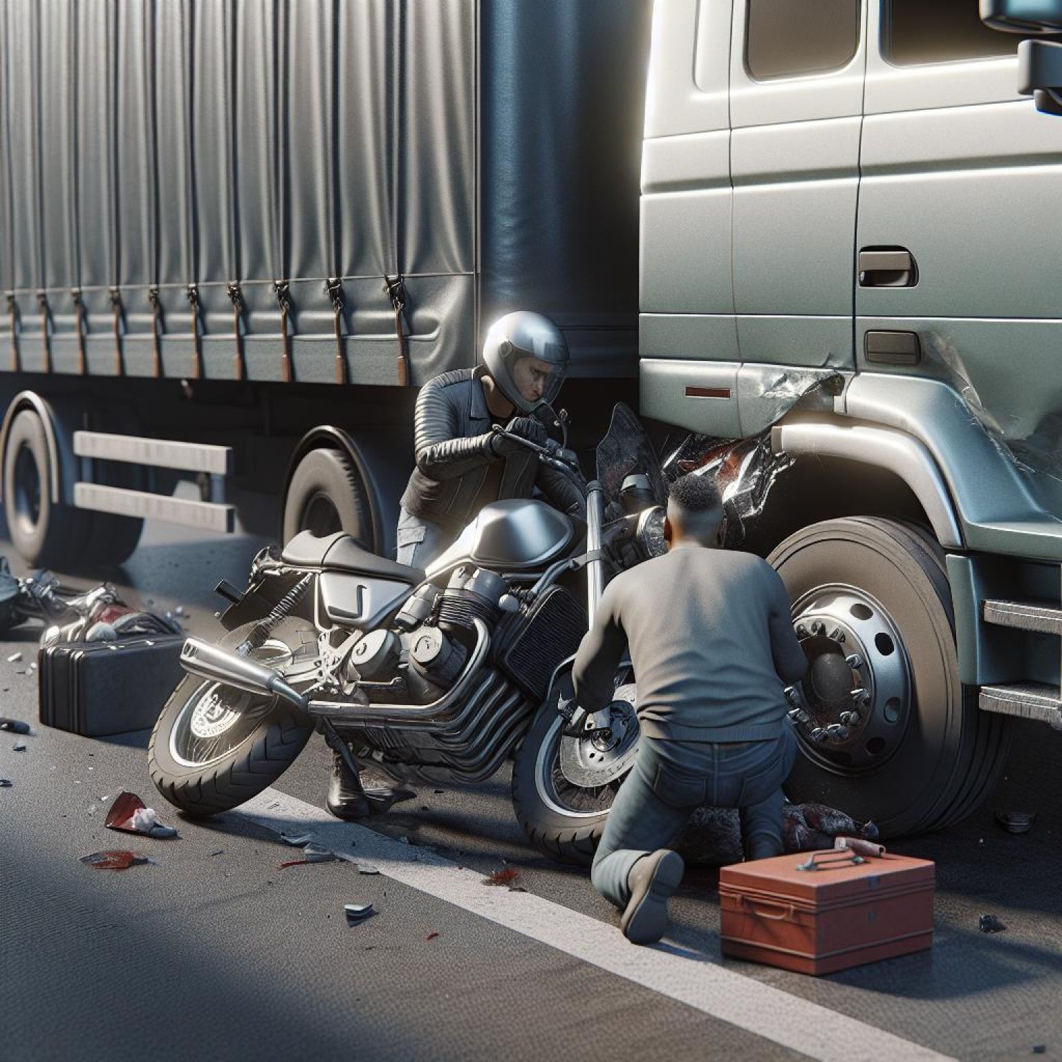 Motorcycle and Truck Collision