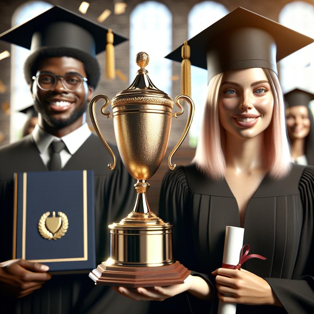 Graduation cap and trophy