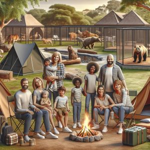 Family camping at zoo