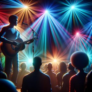 Guitarist in vibrant spotlight