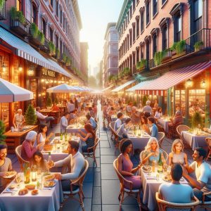 Vibrant dining street scene