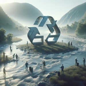 River with recycling symbol