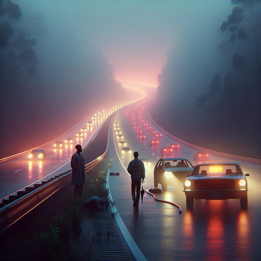 Foggy highway at dawn