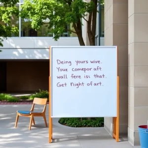 Campus quiet area with supportive message on a board.