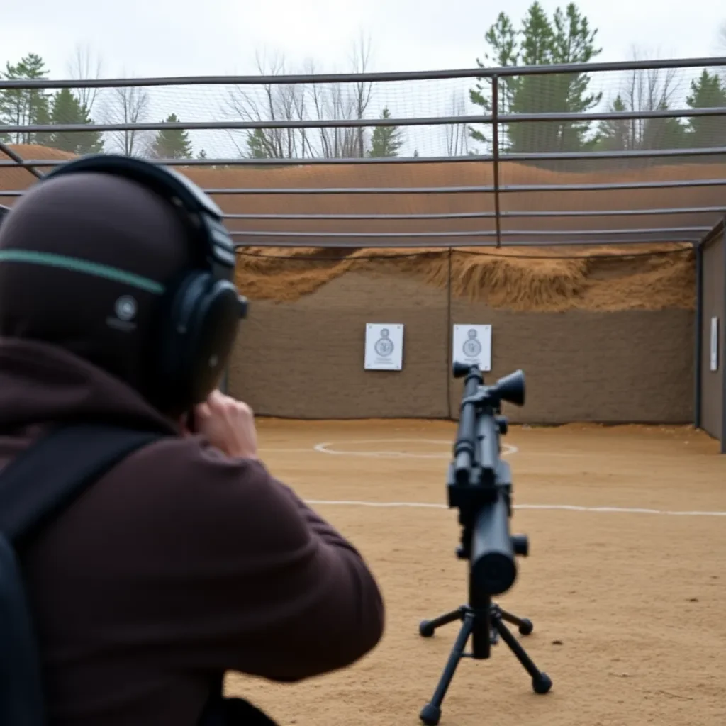 Empty training range with safety equipment in focus.