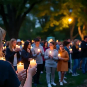 Community members holding candles at a vigil for justice in San Antonio.