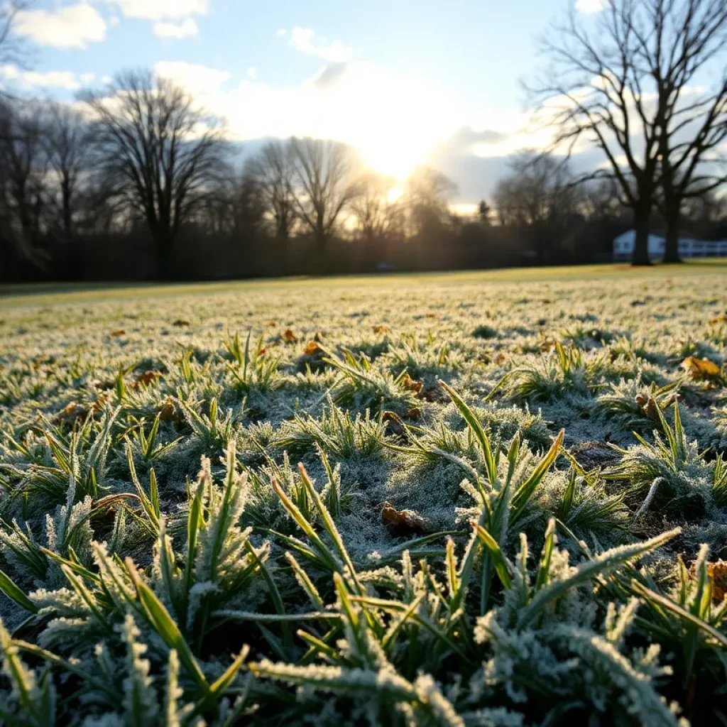 Morning frost in San Antonio with bright sunshine