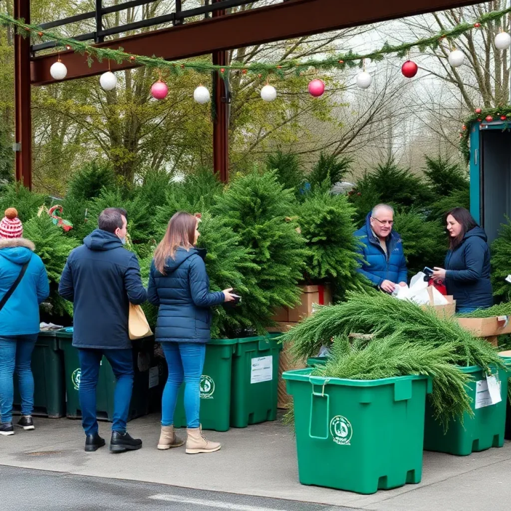 Residents participating in Christmas tree recycling in New Braunfels