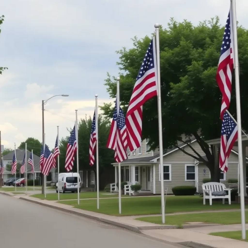 Flags at half-mast in a small town