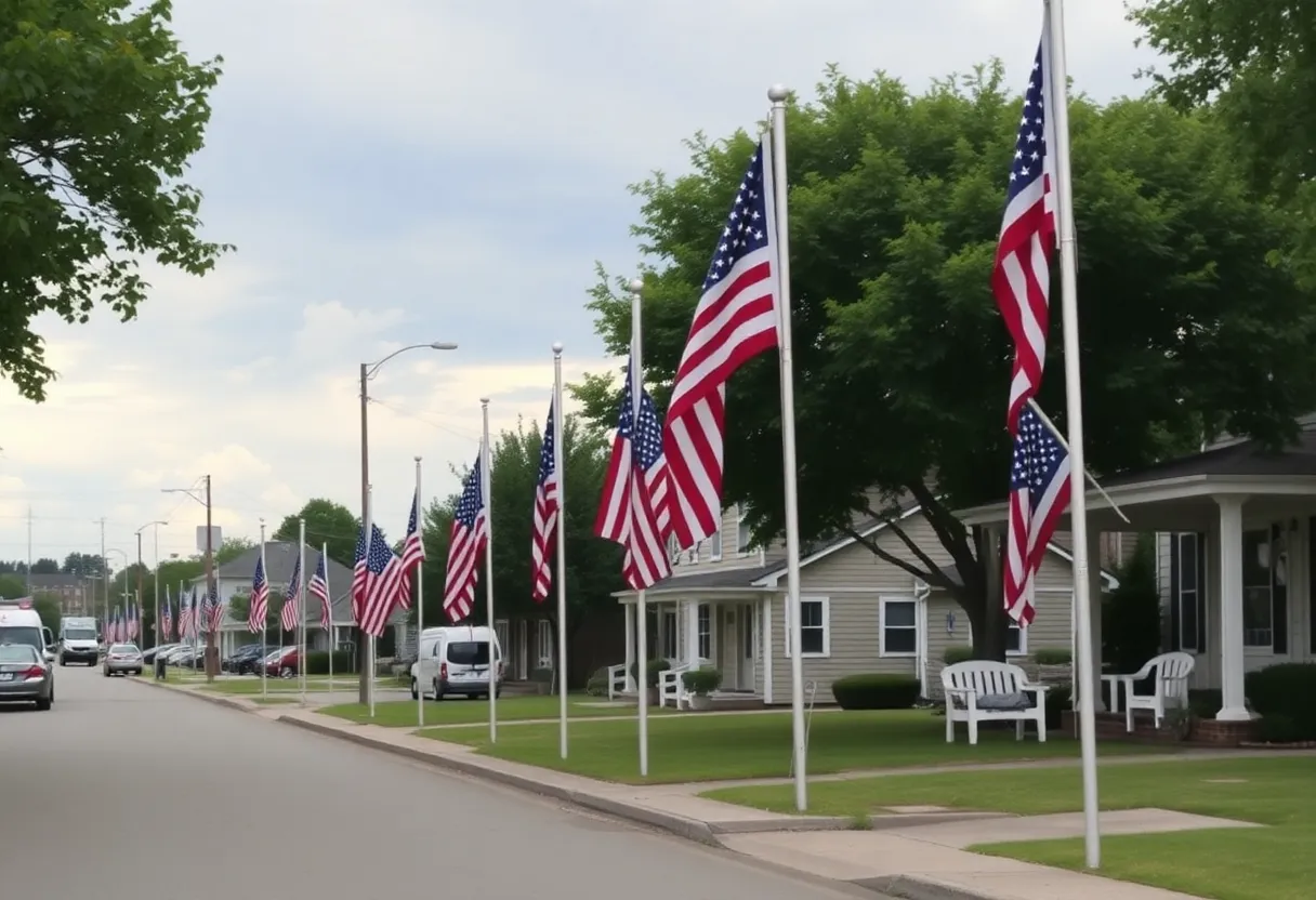 Flags at half-mast in a small town