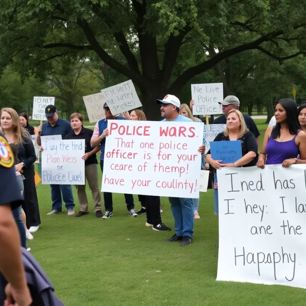 A community rally supporting Officer Maldonado in a park.