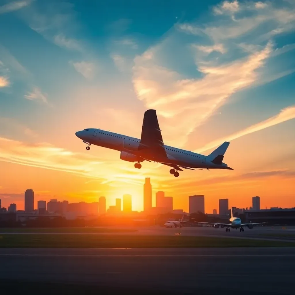 An airplane taking off from San Antonio airport