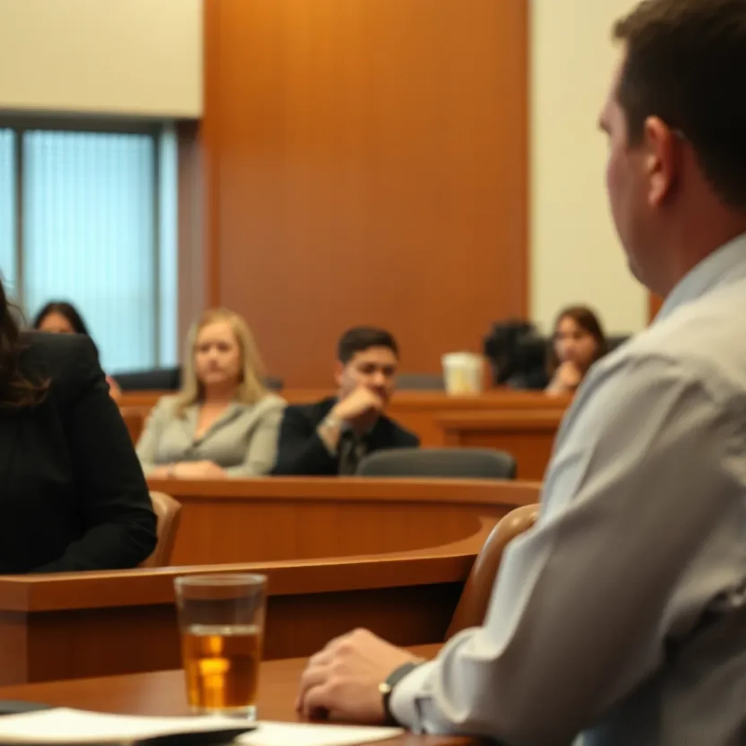 Courtroom scene showcasing emotional testimonies related to a drunk driving case.