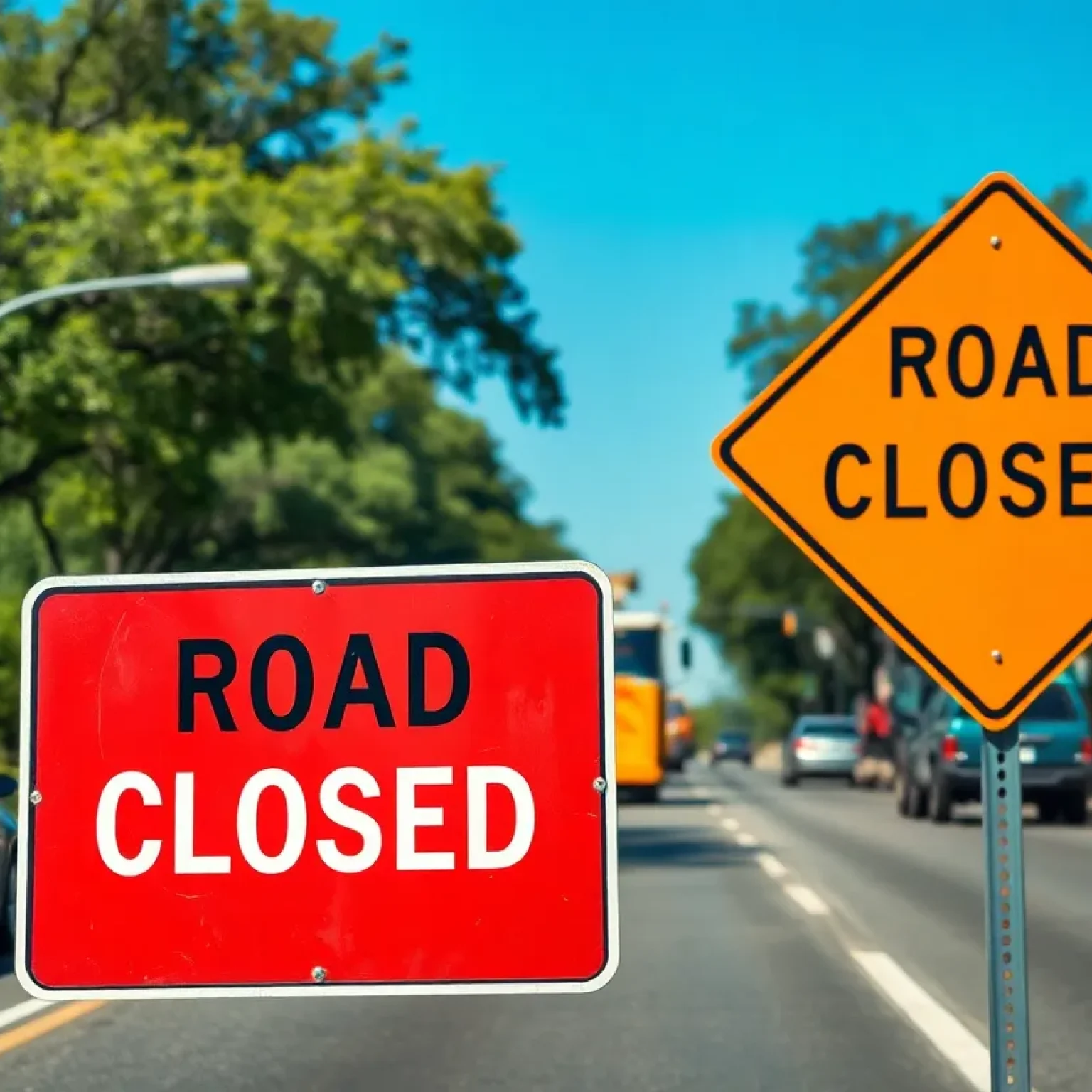 Road closed sign on Lower Seguin Road in San Antonio