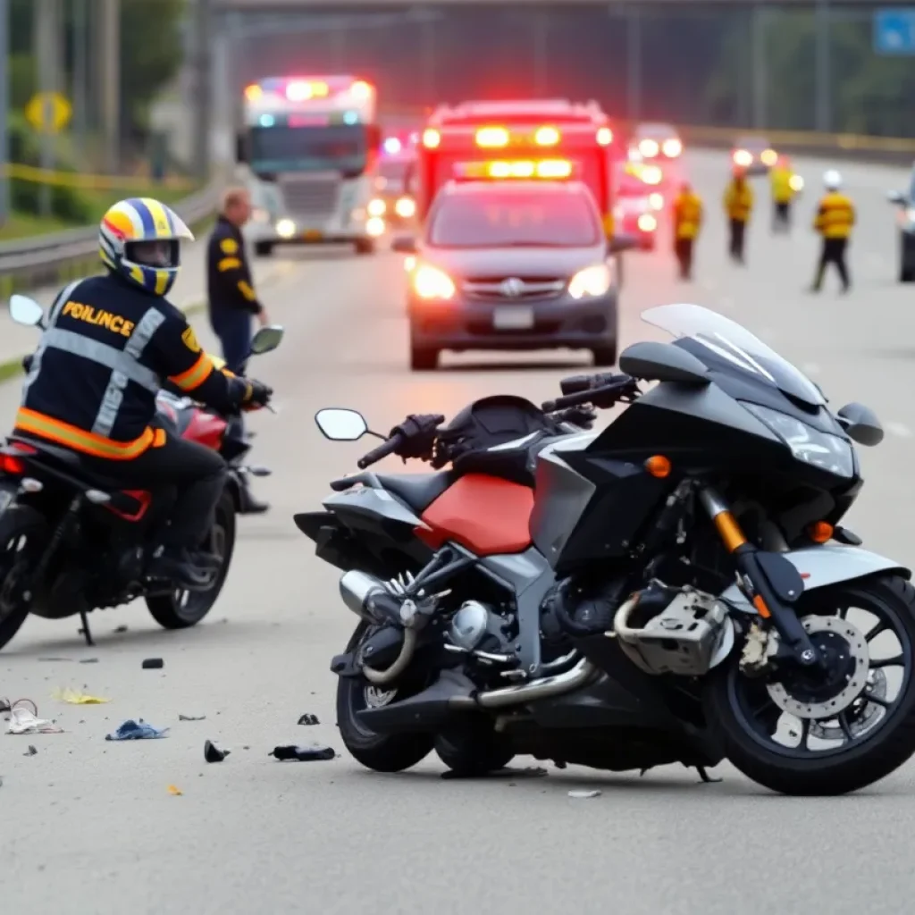 Scene of a motorcycle crash on a busy highway in Converse, Texas.