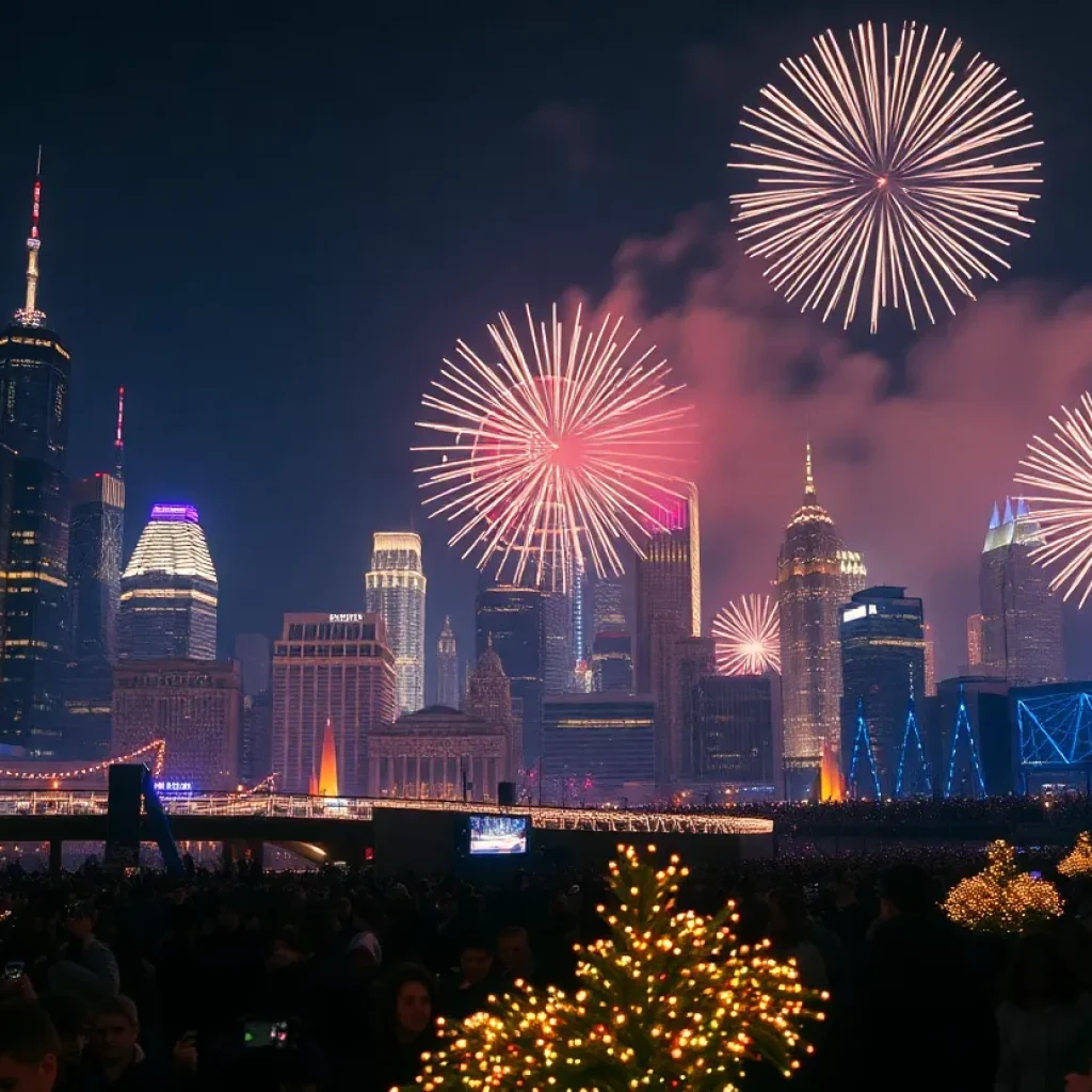 Fireworks over the San Antonio skyline during New Year’s Eve celebrations.