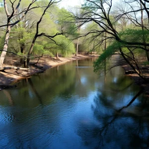 A quiet and somber view of Olmos Creek in San Antonio.