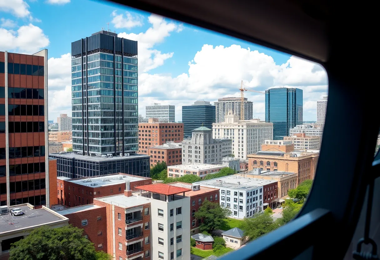 City skyline of San Antonio with signs of housing development