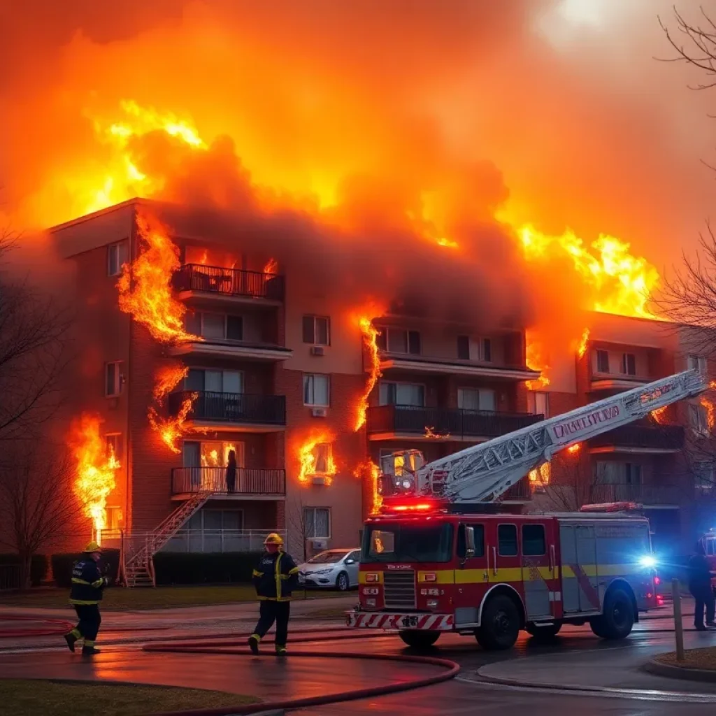 Firefighters battling a blaze at an apartment complex in San Antonio.