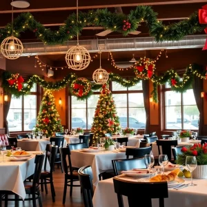 Dining scene with festive decorations and food in San Antonio