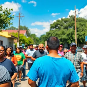 Community members supporting an elderly victim in San Antonio