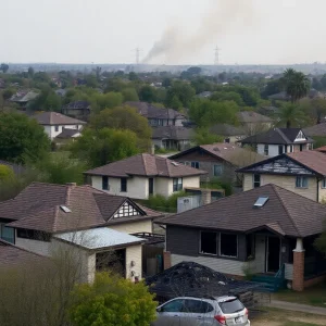 Burned houses in a San Antonio neighborhood after a series of fires.