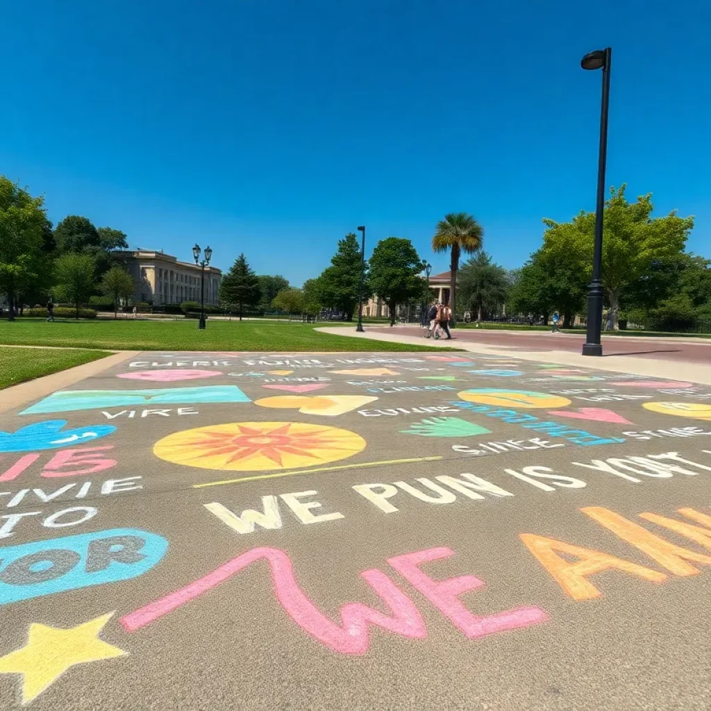 Vibrant sidewalk chalk art in a park