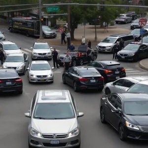 Illustration of a busy intersection in San Antonio during a street takeover event