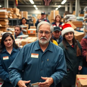 Crowded postal facility in San Antonio during the holiday season