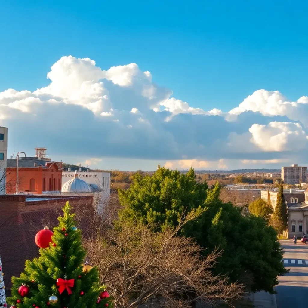 Sunny Christmas day in San Antonio with storm clouds in the background