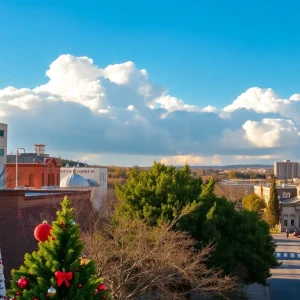 Sunny Christmas day in San Antonio with storm clouds in the background