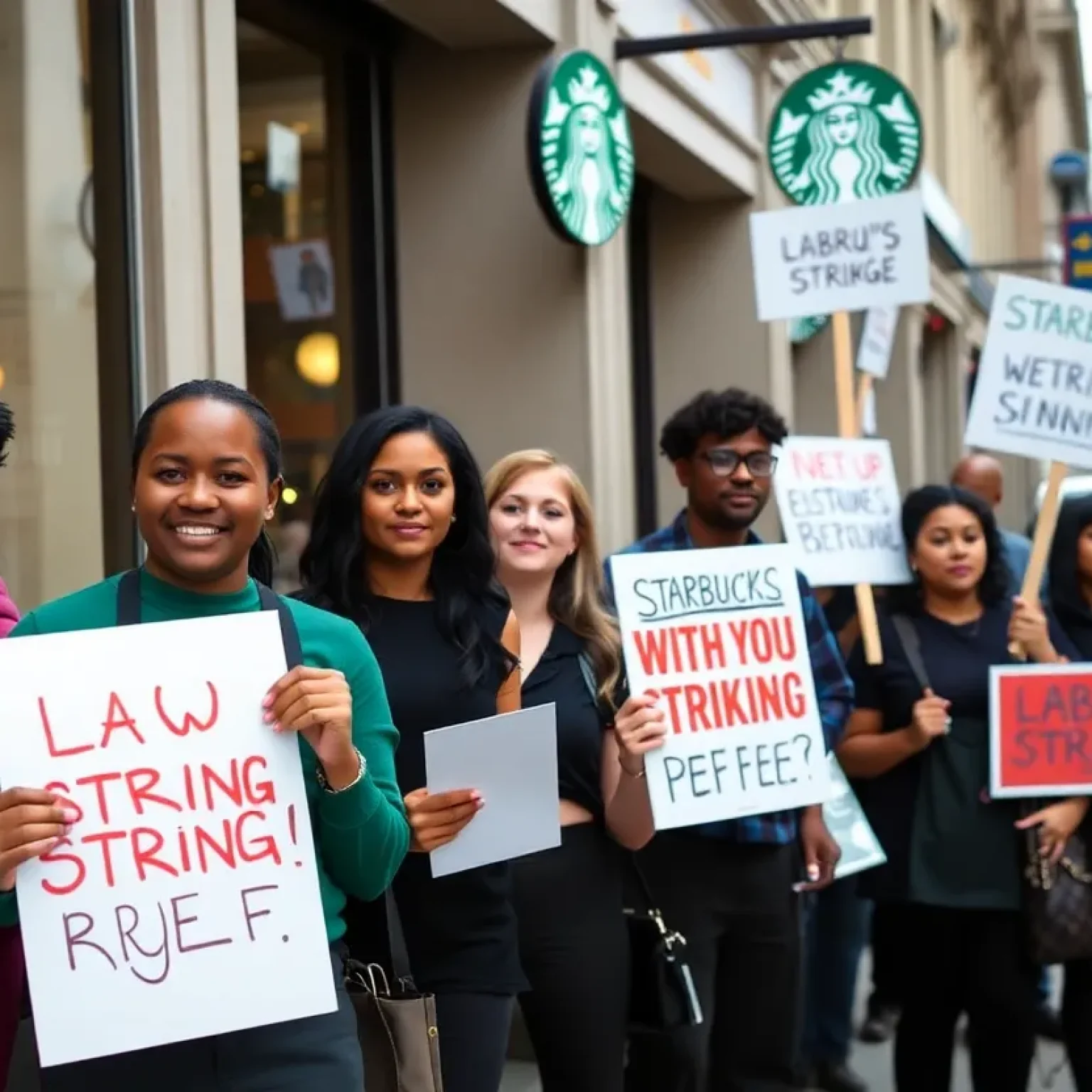 Baristas on strike outside Starbucks in San Antonio