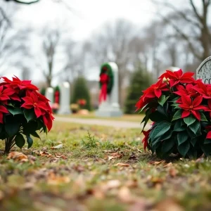 Poinsettias at a gravesite for Meagan Gonzales