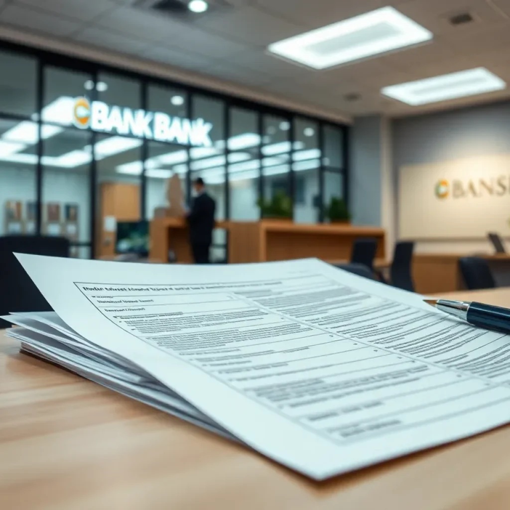 Interior of a bank showing compliance documents on the table.