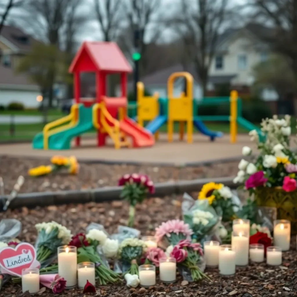 Memorial flowers and candles at a preschool in Bexar County