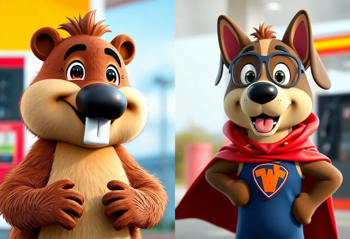 Buc-ee's Beaver and Super Fuels Dog Mascots